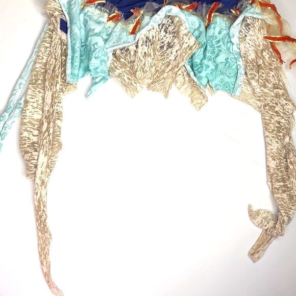 Ruched Mini Dance Skirt with Ruffles & Ties, Blue - Picture 3 of 4